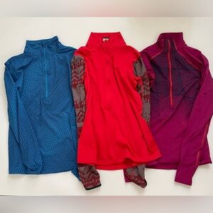 Set Of 3 Women’s Nike Pro  Dri-Fit Long Sleeve 1/2 Zip Pullover Shirt Top Size M